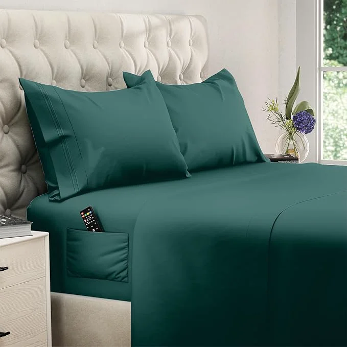 Reliable DREAMCARE Full Size Sheets Set - 4 Pcs Cooling Bed Sheets with Up to 15 quot Deep Pockets - Soft Long-Lasting Brushed Polyester with Side Pocket Emerald Green Advanced