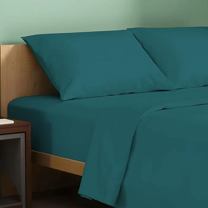 Sophisticated TEXAS LINEN CO. Organic Cotton Sheets California King Size - 4 PC Organic Cotton Cal King Size Percale Weave Sheet Set Soft Cooling amp Crisp 16 quot Deep Pocket Hotel Quality Bedding Set - Teal Luxury
