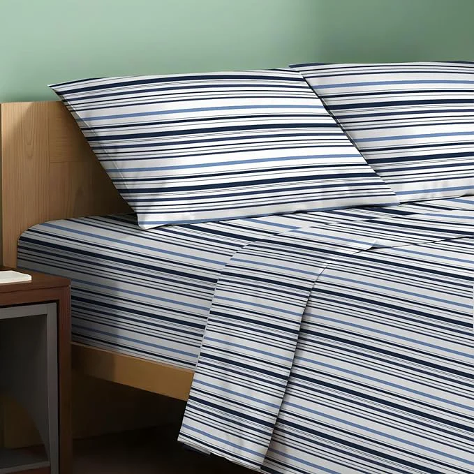 Easy-to-Use TEXAS LINEN CO. Organic Cotton Printed Sheets Twin Size - 3 PC Organic Cotton Percale Sheets Twin Set Variegated Stripe Cooling Sheet for Dorm Room 16 quot Deep Pocket - GOTS Secure