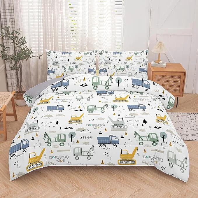 Superior NINENINE Kids Construction Comforter Set Twin for Boys 2-Piece Kids Bedding Reversible Lightweight Microfiber Excavator Comforter Set for Boys with 1 Pillowcase Fine