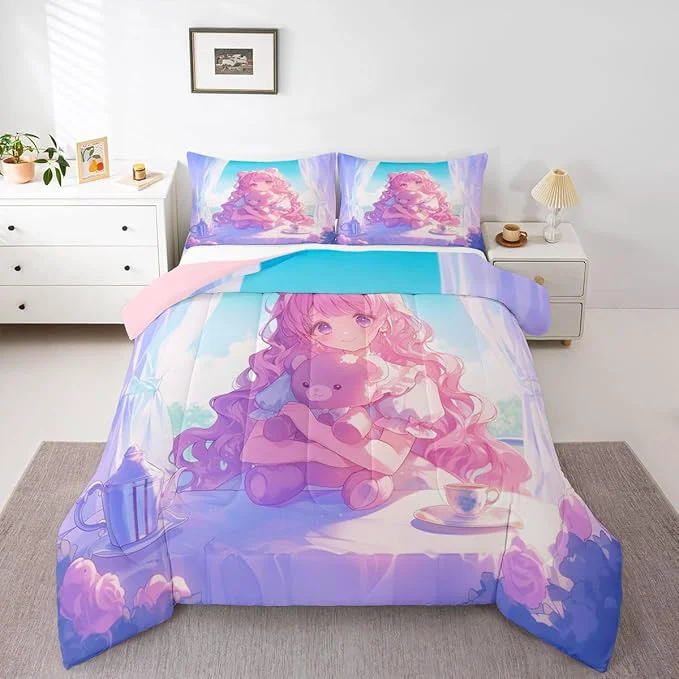 Original Design Erosebridal 3D Anime Girl Comforter Set Full Japanese Girl Romance Love Bedding Cartoon Anime Gifts Bedding Comforter Sets Rabbit Lovers Gifts - 1 Comforter 2 Pillow Cases Optimized