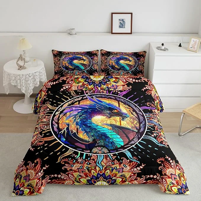 Sophisticated Feelyou Dragon Comforter Set King Size Dragon Stuff Comforter for Boys Girls Teens 3D Print Animal Bedding Set Dragon Decor Duvet Set Room Decor Golden Quilt Set Lightweight