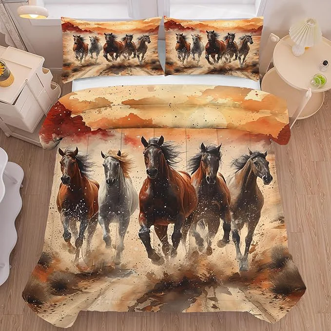 Verified Horse Comforter Set Twin Galloping Horse Bedding Set for Kids Teens Girls Boys Women Bed Bedroom Dorm Western Quilt 1 Comforter 1 Pillow Case Carefully Designed