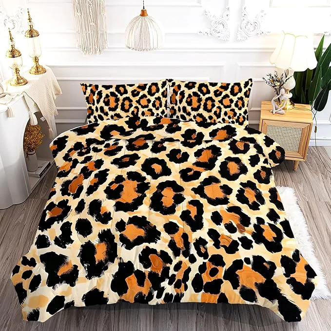 Environmentally Friendly Cheetah Print Comforter Leopard Bedding Set for Kids Boys Girls Bedroom Wild Animal Theme Pattern King Size Bedding Set 1 Comforter 2 Pillowcases Professional
