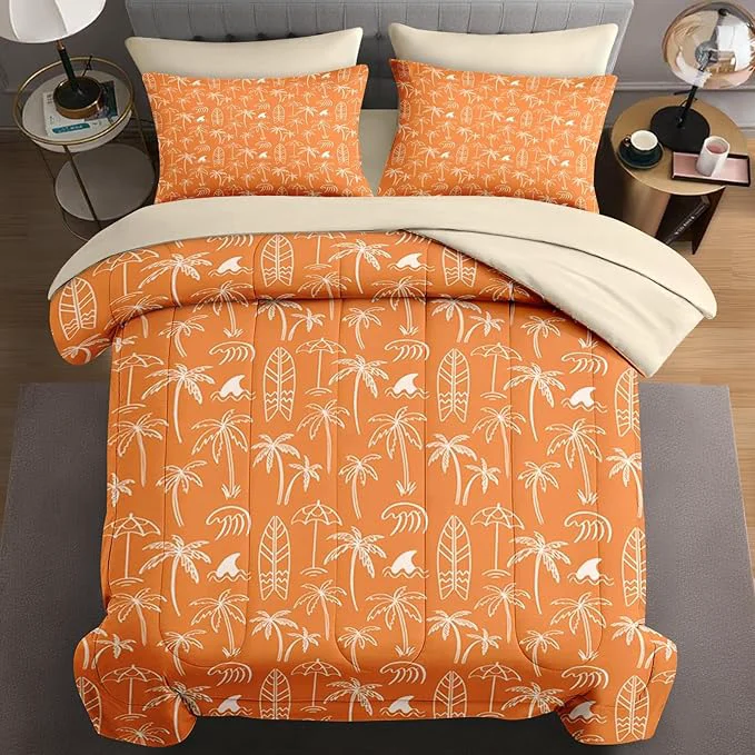 Elite 5 Pcs Twin Size Comforter Set with Pillowcase amp Sham Boho Palm Tree Beach Bedding for Kids and Adults Summer Hawaiian Tropical Leaf Bed in a Bag with Flat Fitted Sheet Proven