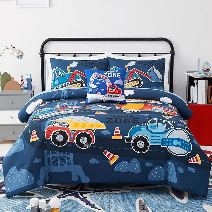 Green Kids Comforter Set Full Size for Boys Glow in The Dark Truck Bedding Set 1 Comforter 1 Decor Pillow 2 Pillow Shams Superior