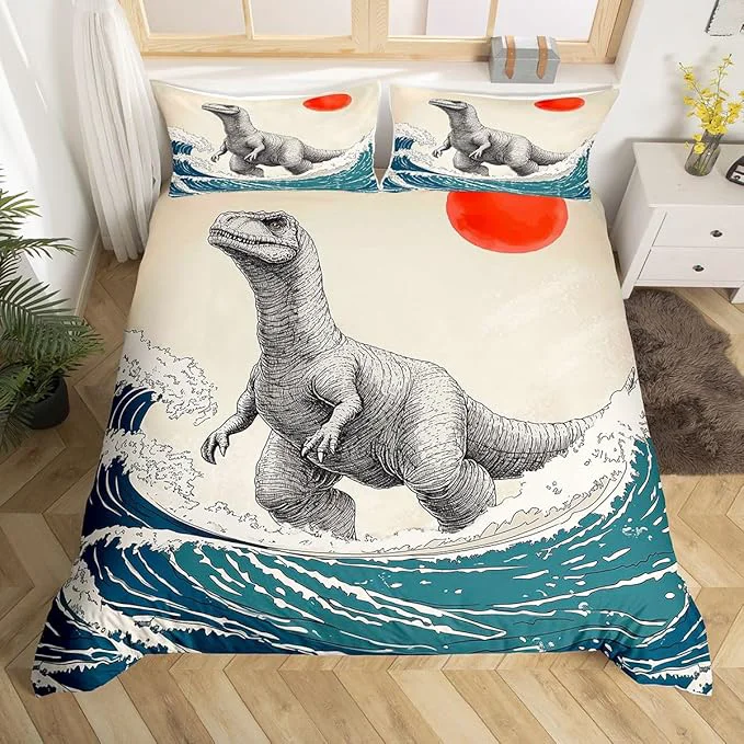 Clean Feelyou Dinosaur Monster Bedding Set King Size Japanese Ukiyoe Theme Duvet Cover for Adult Kids Boys Girls Cool Animal Comforter Cover Set Asian Anime Bedspread Cover 3Pcs Zipper Genuine