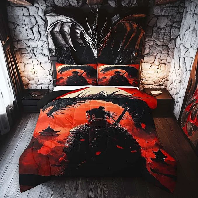 Easy-to-Use Castle Fairy Chinese General Boys Girls Comforter Set Full Size Chinese Loong Duvet Set Teens Bedroom Decor Dragon Wildlife Microfiber Soft Bedding Healthy