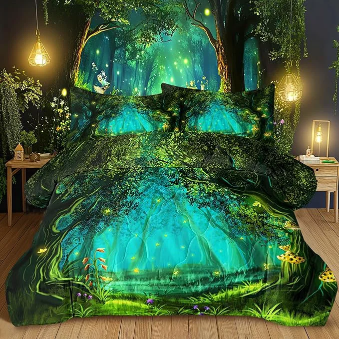 Carefully Designed SOULZZZ Botanical Forest Comforter Set Twin Size Premium Microfiber Green Mushroom Butterfly Flower Pattern Comforter 3 Piece Aesthetic Forest Themed Quilts Beddin Set with 2 Pillow Shams Minimalist