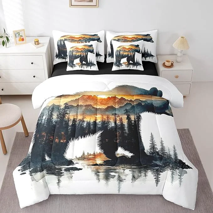 Carefully Designed Feelyou Bear Comforter Set 7 Pieces Full Size Rustic Cabin Country Bedding Set for Boys Girls Nature Wildlife Bed in a Bag with Comforter Sheets Pillowcases amp Cushion Covers Durable