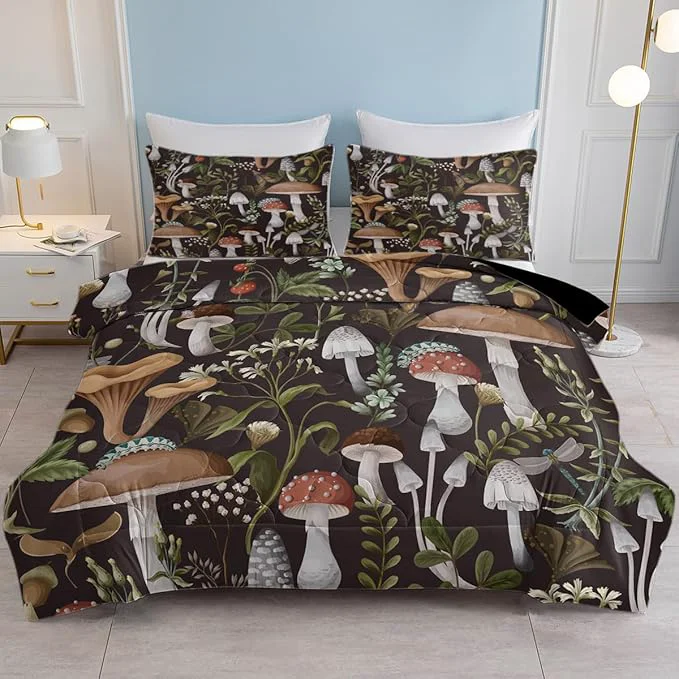Convenient SOULZZZ Soft Mushroom Printed Comforter Twin- Luxurious Forest Natural Brown Mushroom Bedding Set - Mushroom Home Decor Bed Set for Girls Boys Fine