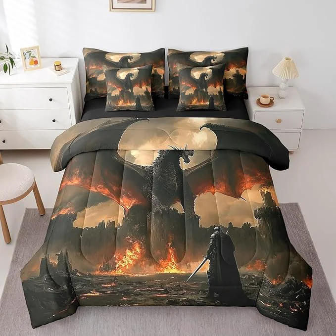 Certified Feelyou Medieval Fantasy Dragon Comforter Set 7 Pieces Full Size Ancient Animal Bedding Set for Boys Girls Fairy Goth Bed in a Bag with Comforter Sheets Pillowcases amp Cushion Covers Premium