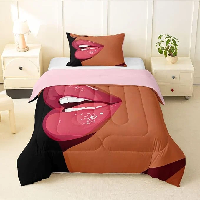 Powerful Erosebridal Black Girls Pink Bedding Set for Kids African Black Women Twin Comforter Set Vogue Fashion Gorgeous Duvet Insert for Girls Women Teens Minimalist Romantic Makeup Quilt with 1 Pillow Case Dependable