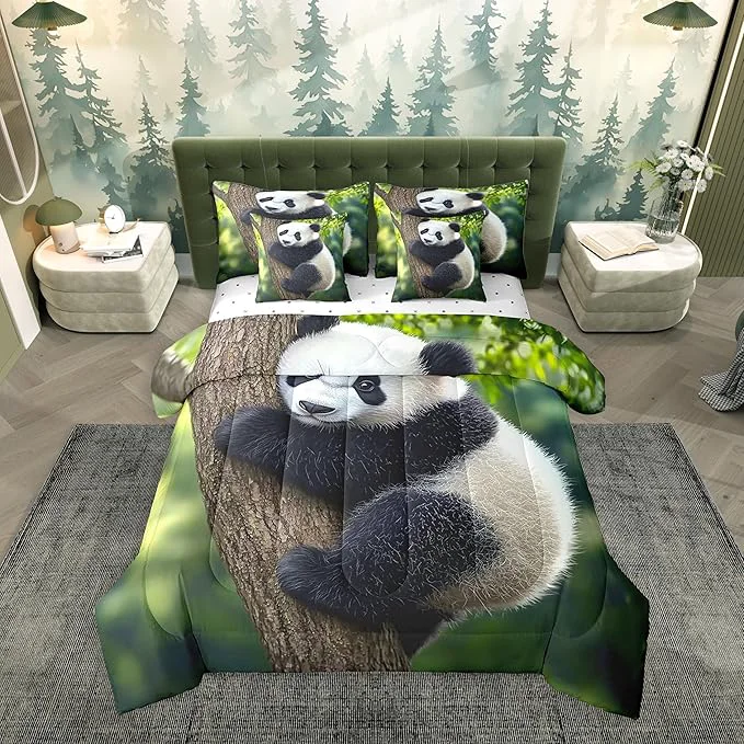 Genuine Feelyou Cute Panda Comforter Set 7 Pieces King Size Kawaii Bear Bedding Set for Boys Girls Nature Bed in a Bag with Comforter Sheets Pillowcases amp Cushion Covers Soft