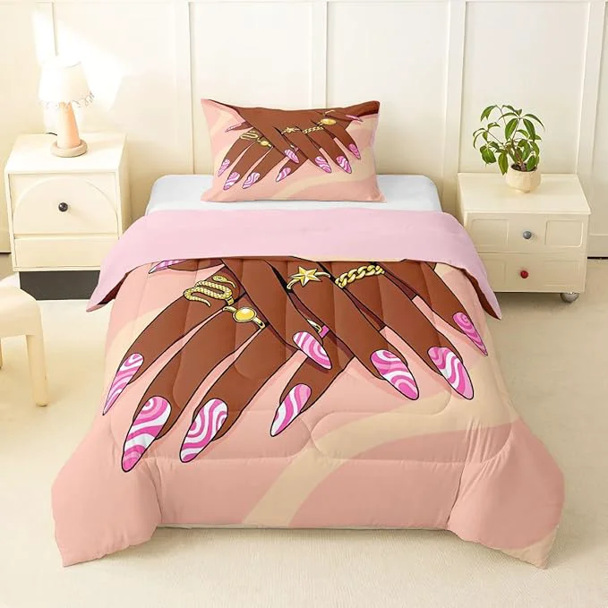 Organic Erosebridal Romantic Makeup Themed Comforter Set Twin Size for Girls Fashion Girlish Quilt Black Girls Bedding Set for Kids Teens Adult Women Bedroom Afro Vogue Princess al Down Comforter Genuine