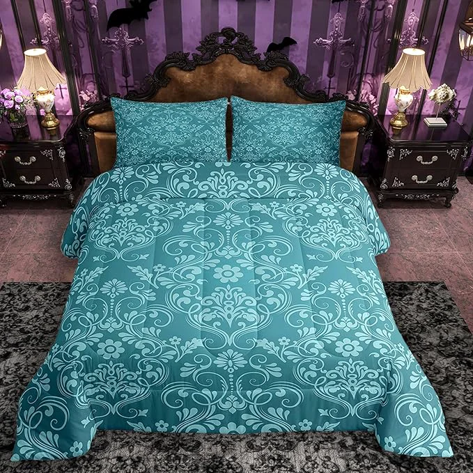 Dependable Feelyou Adults Teal Vintage Damask Floral Comforter Set Oriental Antique Comforter Twin Size Gothic Bohemia Boho Flower Bedding Set Bohemian Exotic Duvet Set Quilt Set 2Pcs Environmentally Friendly