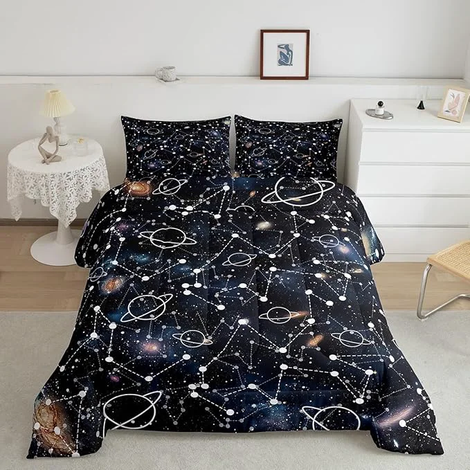 Prestigious Erosebridal Starry Sky Comforter Set Queen Size Constellation Bedding Set Galaxy Sun Moon Down Comforter Purple Universe Print Bedroom Decor Quilt Set for Kid Men Women Selected