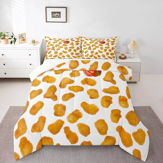 Proven Erosebridal Chicken Nuggets Fried Comforter Set for Kids Boys Girls Teens Adult Food Bedding Set King Size Funny Food Down Comforter Men Women Duvet Set Bedroom Decor Yellow Safe