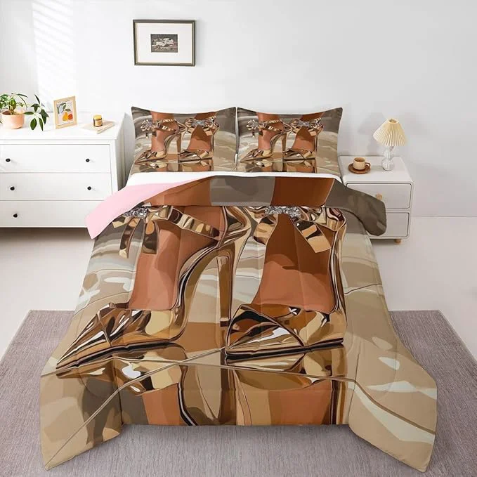 Advanced Erosebridal High-Heels Girlish Girls Comforter Set King Size Romantic Fashion Bedding Set Fashionable Gorgeous Quilt for Kids Children Women Bedroom Decor Modern Minimalist Gold Down Comforter Responsible