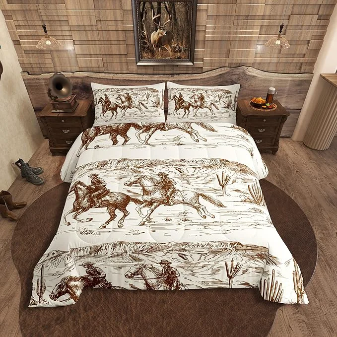 Specialty Erosebridal Western Comforter Set Full Size Cowboy Bedding Set American Wild West Desert Hand Drawn Illustration Down Comforter Country Theme Bedroom Decor Duvet Set for Boys Men Teens Sustainable