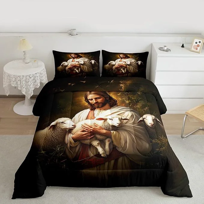 Smart Castle Fairy Sheep Print Comforter Set with 2 Pillowcases Rustic Farmhouse Super Soft Microfiber Bedding Set for Adults Teens Cute Animals Duvet Set for Room Decor King Refined