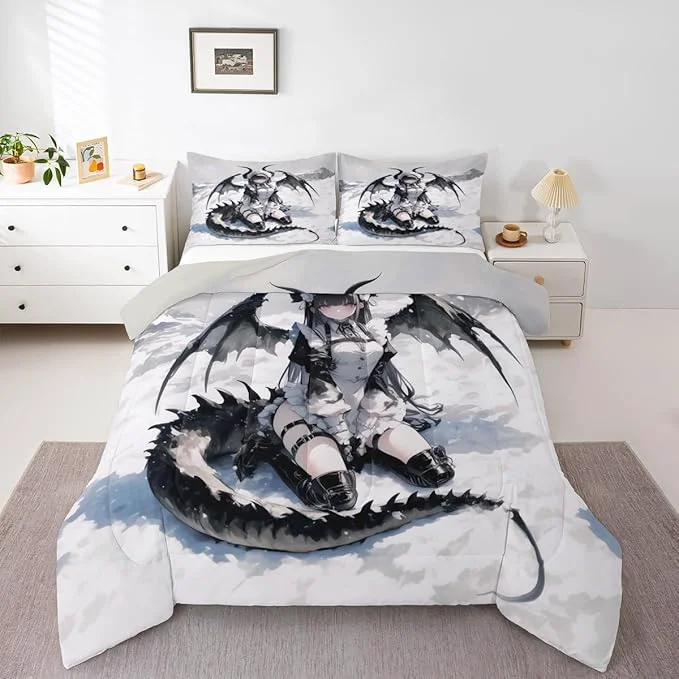 Versatile Erosebridal Anime Girl Bedding Set Full Size Japanese Anime Comforter Set for Kids Girls Teens Women Bedroom Cartoon Girl Quilt Japanese Animation Sci Fi Style Duvet Insert 2 Pillow Cases Breathable