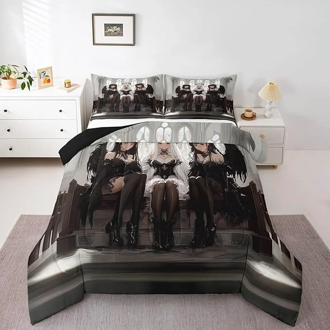 Specialty Erosebridal Japanese Anime Twin Size Bedding Set Anime Girl Comforter Set Kawaii Japanese Style Duvet Insert Cartoon Japan Animation Quilt for Boys Youth Teens Adult Women Bedroom Decor Powerful