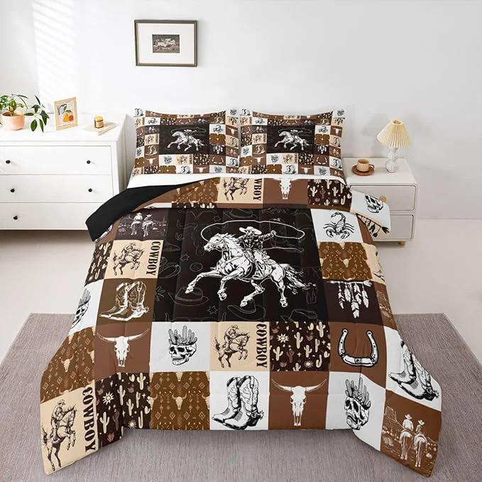 Reliable Cowboy Comforter Set King Size Western Bedding For Boys Bull Skull Horse Bedding Comforter Sets Boho Arrows Feather Quilt Set Brown Plaid Grid Print Duvet For Kids Teens Room Decor 2 Pillowcases Genuine