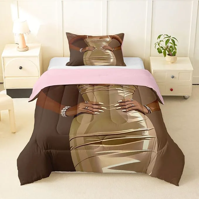 World-Class Erosebridal Fashion Black Woman Bedding Set for Kids Vogue Black Girls Toddler Comforter Set Fashionable Gorgeous Duvet Insert for Girls Women Teens Romantic Fashion Theme Quilt with 1 Pillow Case Consistent