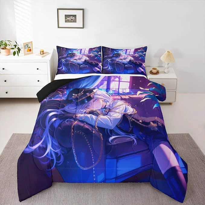 Dependable Erosebridal Anime Girl Comforter Set Twin Size Japanese Anime Bedding Set for Kids Boys Teens Women Bedroom Decor Cartoon Girl Down Comforter Japanese Animation Kawaii Quilt Purple Crafted