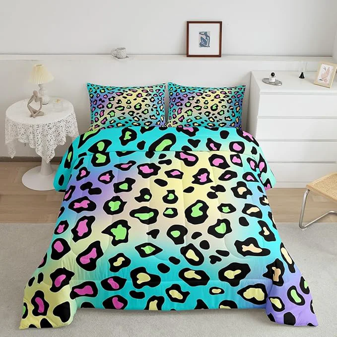 Detailed Feelyou Leapord Comforter Set Full Size Leopard Print Comforter for Boys Girls Teens Cheetah Print Bedding Set Morden Duvet Set Room Decor Pale Blue Quilt Set Durable