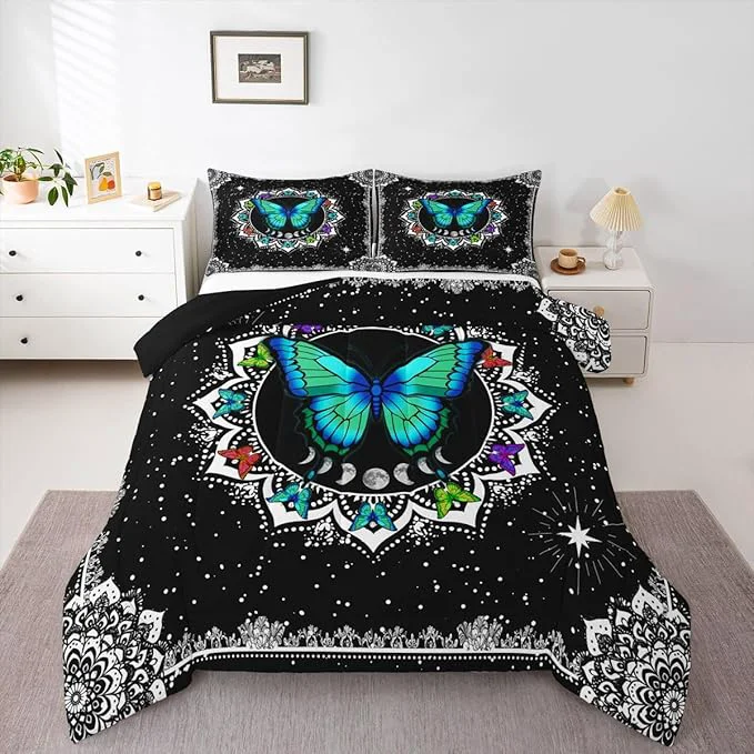 Smart Erosebridal Butterfly Bedding Set King Size Galaxy Duvet Set Starry Sky Comforter Sets Boho Colorful Wild Animals Down Comforter for Moth Moon All Season Mandala Black White Duvet Set Fine Crafted