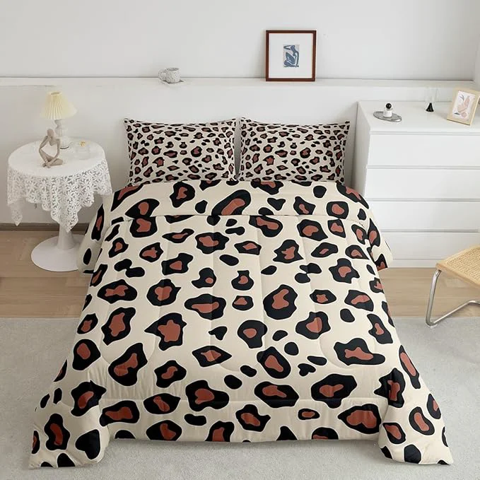 Crafted Feelyou Leapord Comforter Set Toddle Size Leopard Print Comforter for Boys Girls Teens Cheetah Print Bedding Set Morden Duvet Set Room Decor Pale Brown Quilt Set Fashionable