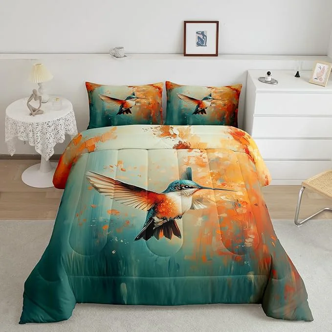 Dependable Feelyou Hummingbird Comforter Set Toddler Size Tropical Birds Comforter Hummingbird Flowers Bedding Set Blossoming Iris Flowers Duvet Set Room Decor Teal Quilt Set First-Class
