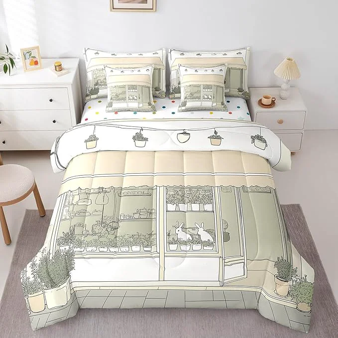 Casual jejeloiu Cute Anime Bedding Set 7Pcs Twin Size Kids Rabbit Japanese Street Comforter Set with Sheets for Boys Girls Bunny Bed in a Bag Soft Lightweight Microfiber Environmentally Friendly