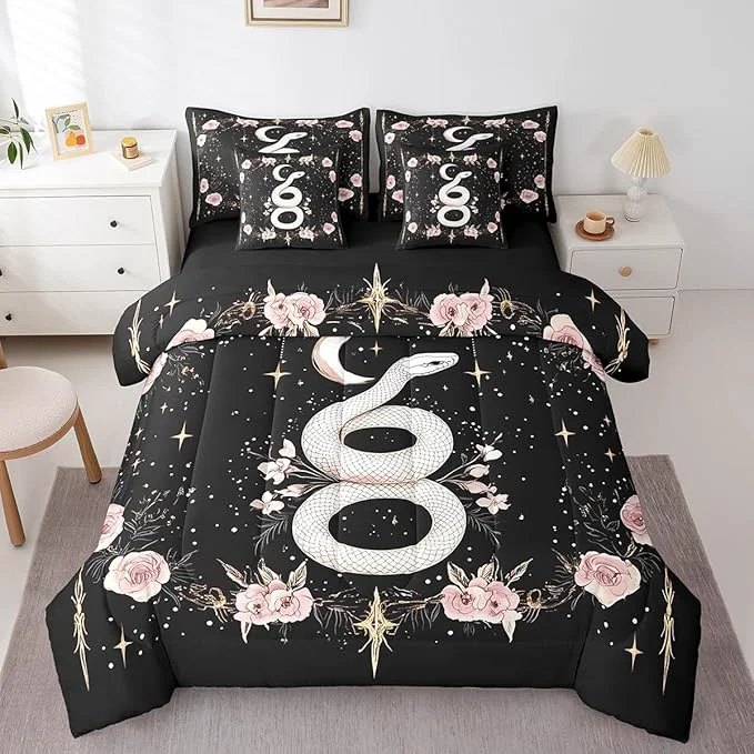 Expertly Made jejeloiu Boho Snake Bedding Set 7Pcs Twin Size Kids Bohemian Comforter Set with Sheets for Boys Girls Flower Floral Bed in a Bag Soft Lightweight Microfiber Enhanced