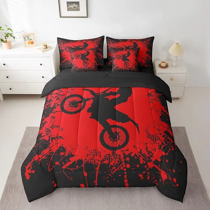 User-Friendly Erosebridal Motocross Bed in a Bag Queen Comforter Set 7 Piece Motorcycle Dirt Bike Bedding Sets Motorbike Race Car Sheet Set with Comforter Innovative