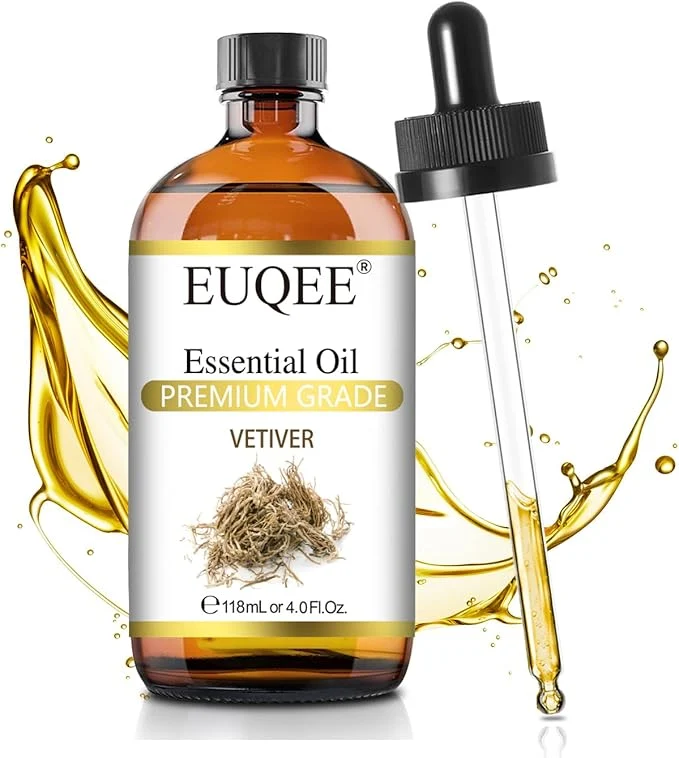 Versatile EUQEE Vetiver Essential Oil 4oz 118ML Large Bottle Vetiver Oil Premium Modern