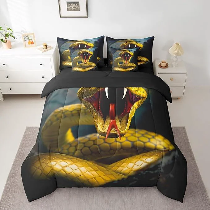 Stylish Erosebridal Snake Comforter Set 7 Piece Bed in a Bag Twin Little Dragon Bedding Sets Tropical Wildlife Reptile Sheet Set with Comforter Enhanced