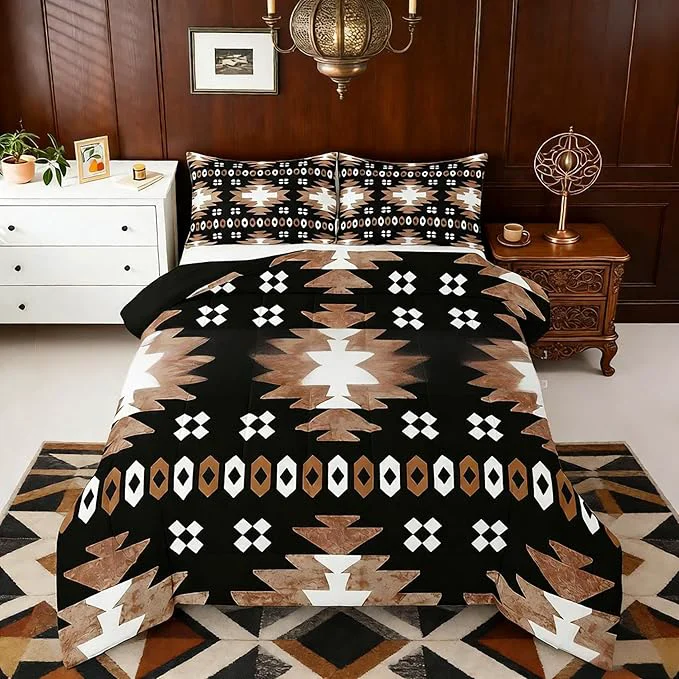Luxury Feelyou Boho Comforter Set Queen Size Southwest Native American Design Comforter Southwestern Geometric Bedding Set Western Decor Duvet Set Brown Balck Quilt Set Carefully Designed
