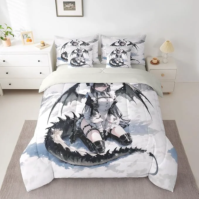 Safe Erosebridal Anime Girl Comforter Set 7 Piece Full Japanese Anime Bedding Set for Kids Girls Teens Women Bedroom Cartoon Girl Bed in A Bag Japanese Animation Sci Fi Style Sheet Sets High-Performance