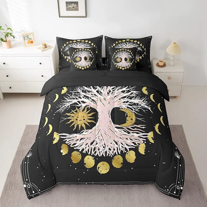 High-Performance Erosebridal Sun and Moon Comforter Set 7 Piece Bed in a Bag Twin Tree of Life Bedding Sets Galaxy Starry Sky Bohemian Sheet Set with Comforter Soft