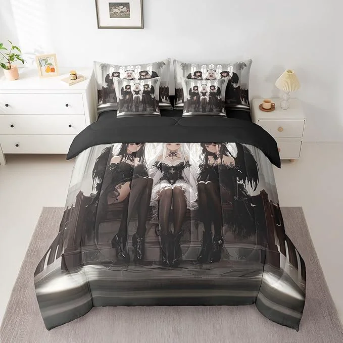Comfortable Erosebridal Japanese Anime King Comforter Set 7 Piece Anime Girl Bedding Set Kawaii Japanese Style Sheet Set Cartoon Japan Animation Bed in A Bag for Boys Youth Teens Adult Women Bedroom Minimalist