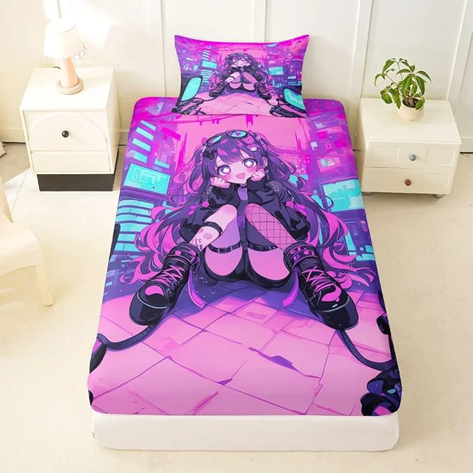 Green Erosebridal Fashion Girls Twin Bed Sheets Japanese Girl Fitted Sheet Girly 3D Gaming Kids Bedding Sets Fashion Pink Coquette Sheets with 1 Pillowcase Original