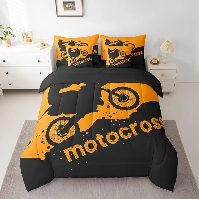 Long-Lasting Erosebridal Motocross 7 Piece Comforter Set Full Bed in a Bag Motorbike Race Car Bedding Sets Motorcycle Dirt Bike Sheet Set with Comforter Optimized