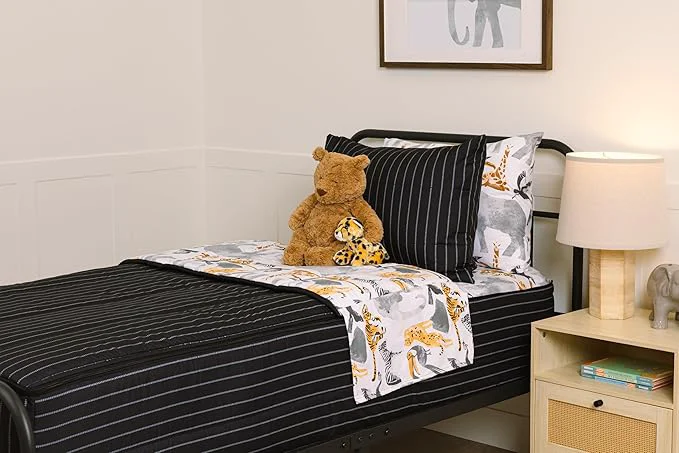 Breathable Beddy 39 s Jungle Animal Themed Durable Zipper Bedding for Kids Bed in a Bag Black Striped Comforter amp Animal Print Sheets Includes 2 Pillowcases amp 2 Pillow Shams Easy to Make amp Wash - Full Fine