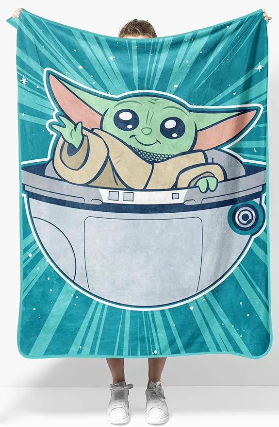 Fashionable Jay Franco Kids Plush Throw Blanket – Soft amp Cozy Fleece Throw for Bedroom amp Couch Décor Licensed Product Teal - Mandalorian 40x50 - Travel Blanket Premium Material