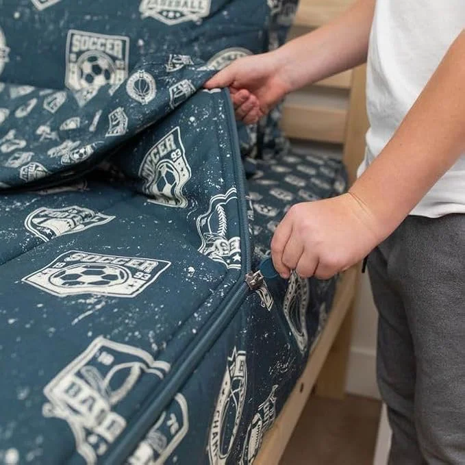 Clean Beddy 39 s Sports Theme Boys Durable Zipper Bedding for Kids Bed in a Bag Blue Sheets with Baseball Football Basketball Soccer Comforter Pillowcase amp Pillow Sham Easy to Make amp Wash Pure