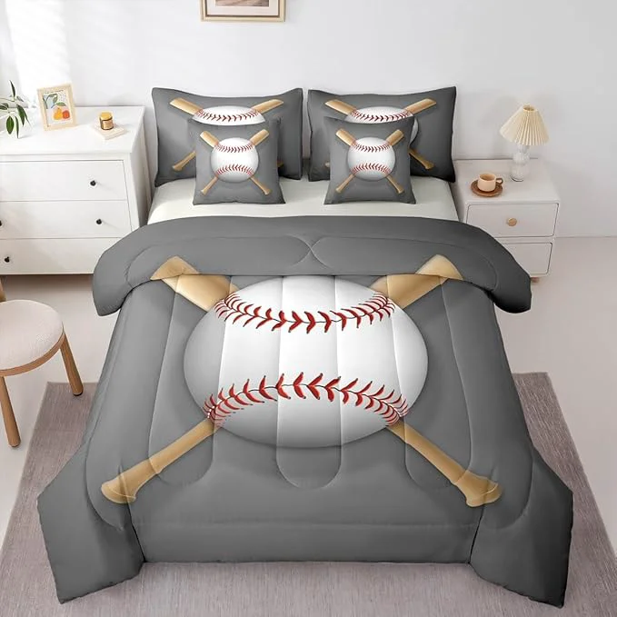 Dependable Erosebridal Baseball Bat Bed in a Bag King Size Comforter Set 7 Pieces Sports Ball Bedding Sets Ball Game Sheet Set with Comforter Authentic
