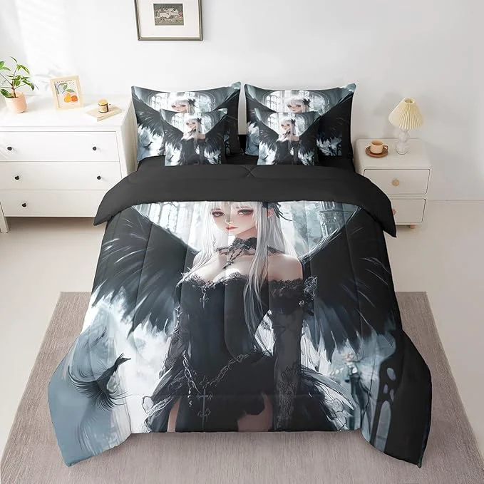Stylish Erosebridal Anime Girl Bedding Sets 7 Piece Queen Size Kawaii Japanese Anime Comforter Set for Kids Boys Teens Adult Cartoon Girl Bed in A Bag Japan Animation Sheet Set Machine Washable Quality